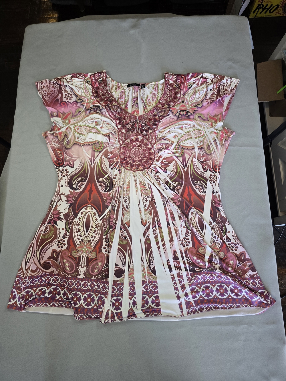 Apt. 9 Pink and White Paisley-Print Cap Sleeve Tunic